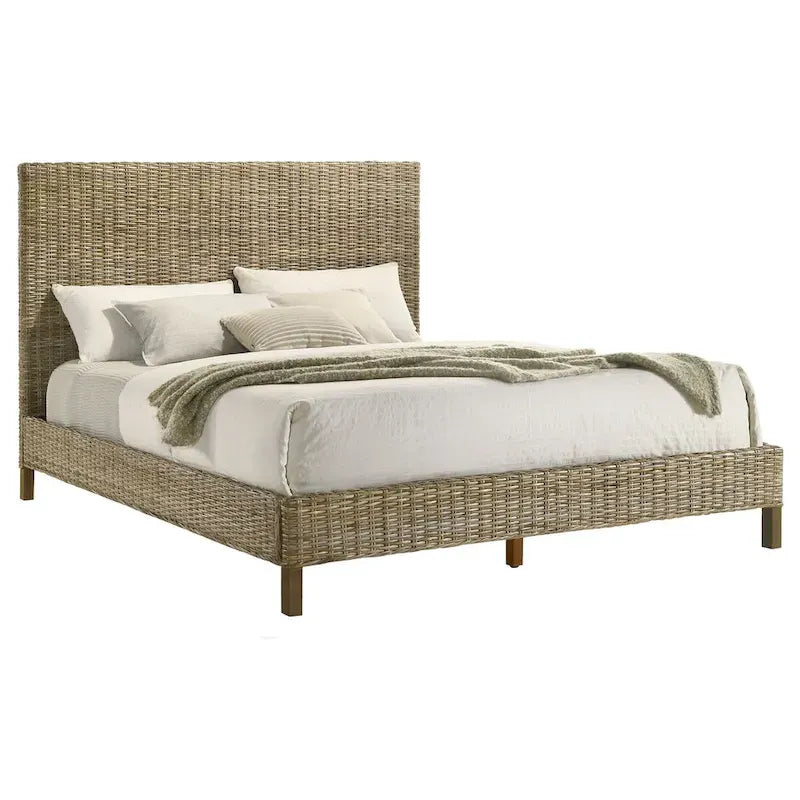 Lit plateforme King en rotin tressé gris