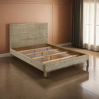 Lit plateforme King en rotin tressé gris