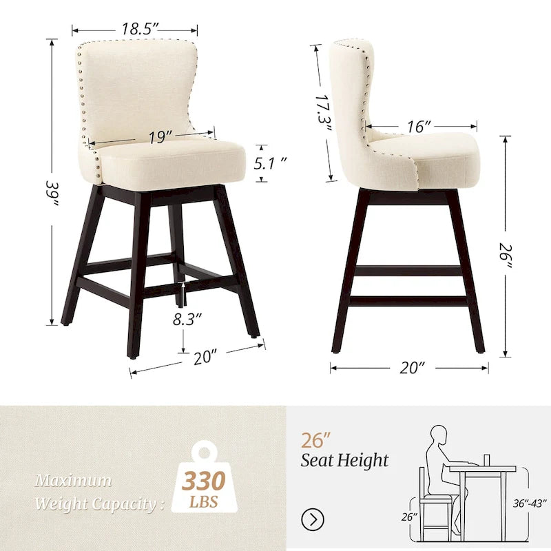 Tabouret de bar pivotant style milieu de siècle gris foncé / noir / marron / blanc cassé, lot de 4
