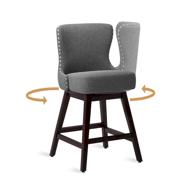 Tabouret de bar pivotant style milieu de siècle gris foncé / noir / marron / blanc cassé, lot de 4