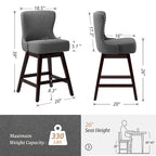 Tabouret de bar pivotant style milieu de siècle gris foncé / noir / marron / blanc cassé, lot de 4