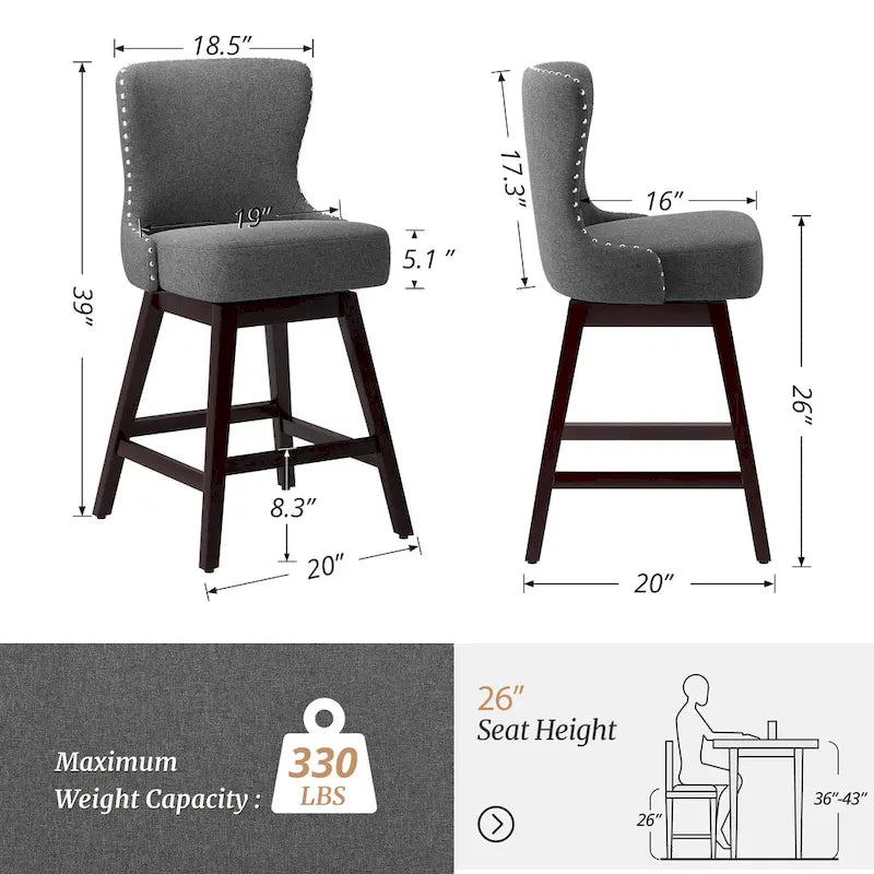 Tabouret de bar pivotant style milieu de siècle gris foncé / noir / marron / blanc cassé, lot de 4