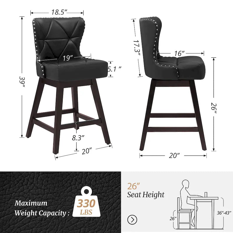 Tabouret de bar pivotant style milieu de siècle gris foncé / noir / marron / blanc cassé, lot de 4
