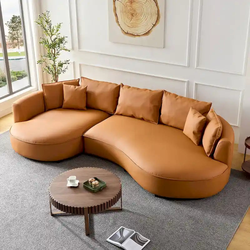 Canapé d'angle modulable 5 places, orange/gris, réversible droite/gauche