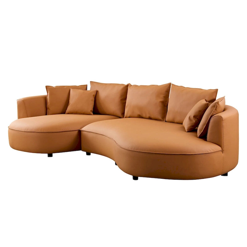 Canapé d'angle modulable 5 places, orange/gris, réversible droite/gauche
