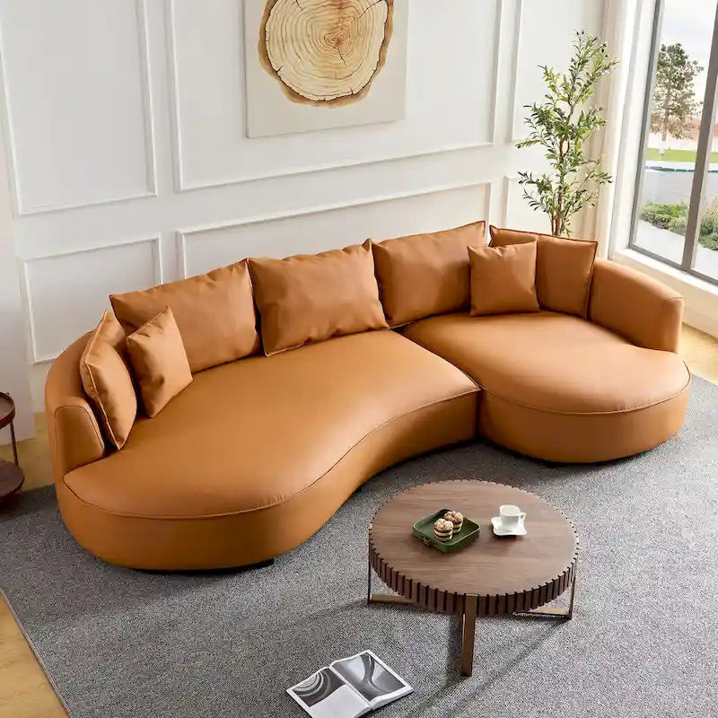Canapé d'angle modulable 5 places, orange/gris, réversible droite/gauche