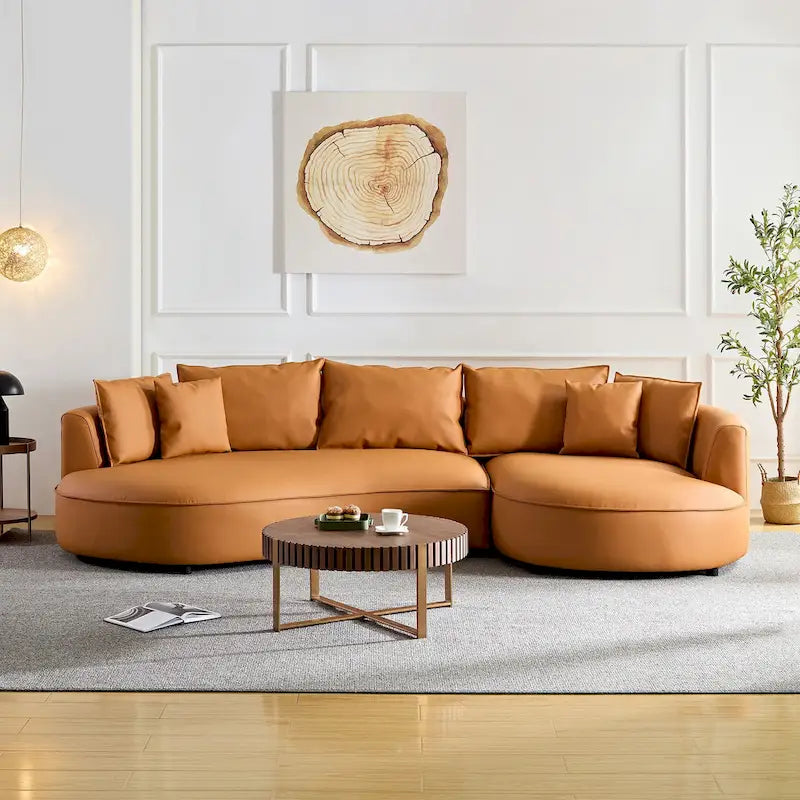 Canapé d'angle modulable 5 places, orange/gris, réversible droite/gauche