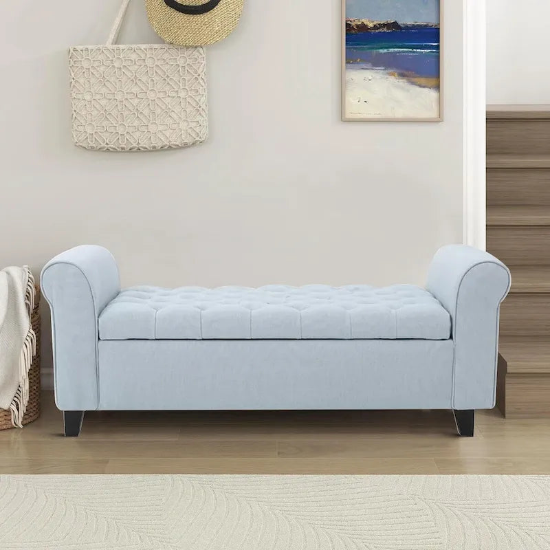 Banc de rangement capitonné avec accoudoirs arrondis et dessus relevable — Beige / Bleu clair / Gris clair / Gris foncé / Marron / Bleu marine, 1 place