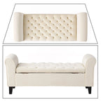 Banc de rangement capitonné avec accoudoirs arrondis et dessus relevable — Beige / Bleu clair / Gris clair / Gris foncé / Marron / Bleu marine, 1 place