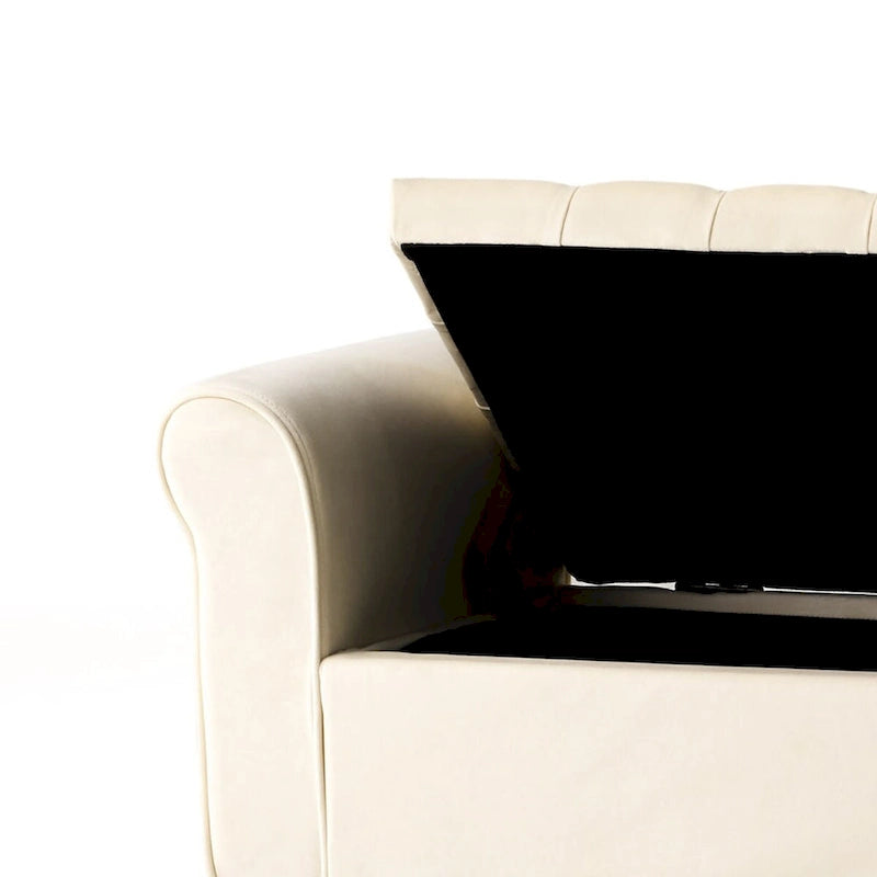 Banc de rangement capitonné avec accoudoirs arrondis et dessus relevable — Beige / Bleu clair / Gris clair / Gris foncé / Marron / Bleu marine, 1 place