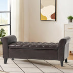 Banc de rangement capitonné avec accoudoirs arrondis et dessus relevable — Beige / Bleu clair / Gris clair / Gris foncé / Marron / Bleu marine, 1 place