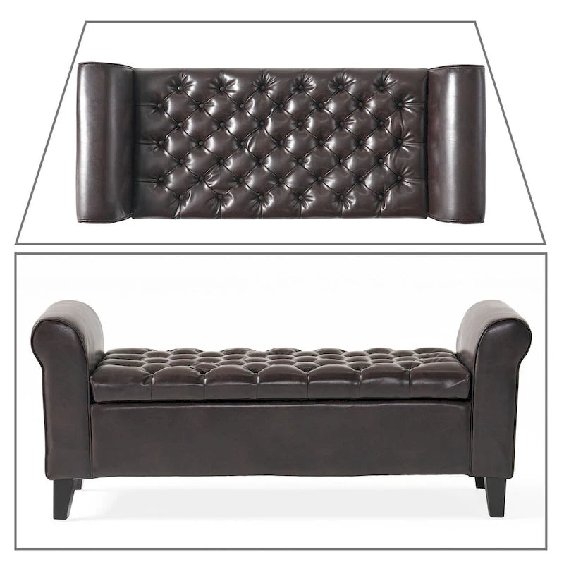 Banc de rangement capitonné avec accoudoirs arrondis et dessus relevable — Beige / Bleu clair / Gris clair / Gris foncé / Marron / Bleu marine, 1 place