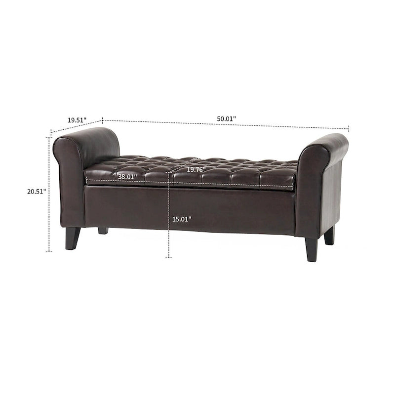 Banc de rangement capitonné avec accoudoirs arrondis et dessus relevable — Beige / Bleu clair / Gris clair / Gris foncé / Marron / Bleu marine, 1 place