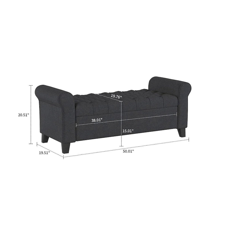 Banc de rangement capitonné avec accoudoirs arrondis et dessus relevable — Beige / Bleu clair / Gris clair / Gris foncé / Marron / Bleu marine, 1 place