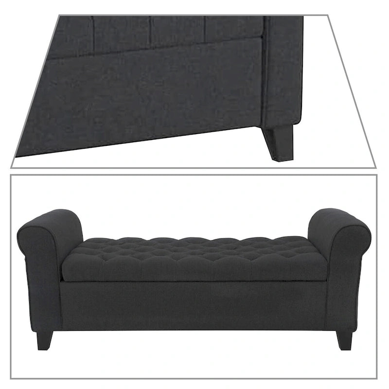 Banc de rangement capitonné avec accoudoirs arrondis et dessus relevable — Beige / Bleu clair / Gris clair / Gris foncé / Marron / Bleu marine, 1 place
