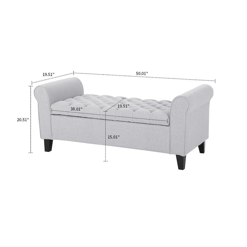 Banc de rangement capitonné avec accoudoirs arrondis et dessus relevable — Beige / Bleu clair / Gris clair / Gris foncé / Marron / Bleu marine, 1 place