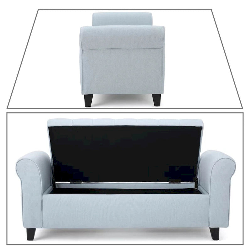 Banc de rangement capitonné avec accoudoirs arrondis et dessus relevable — Beige / Bleu clair / Gris clair / Gris foncé / Marron / Bleu marine, 1 place