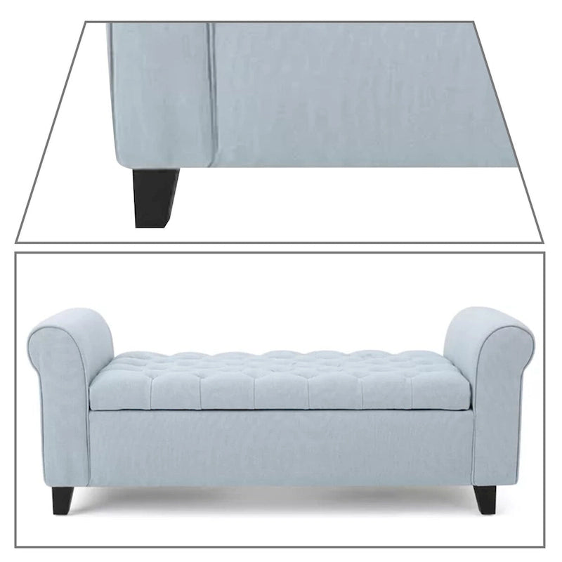 Banc de rangement capitonné avec accoudoirs arrondis et dessus relevable — Beige / Bleu clair / Gris clair / Gris foncé / Marron / Bleu marine, 1 place