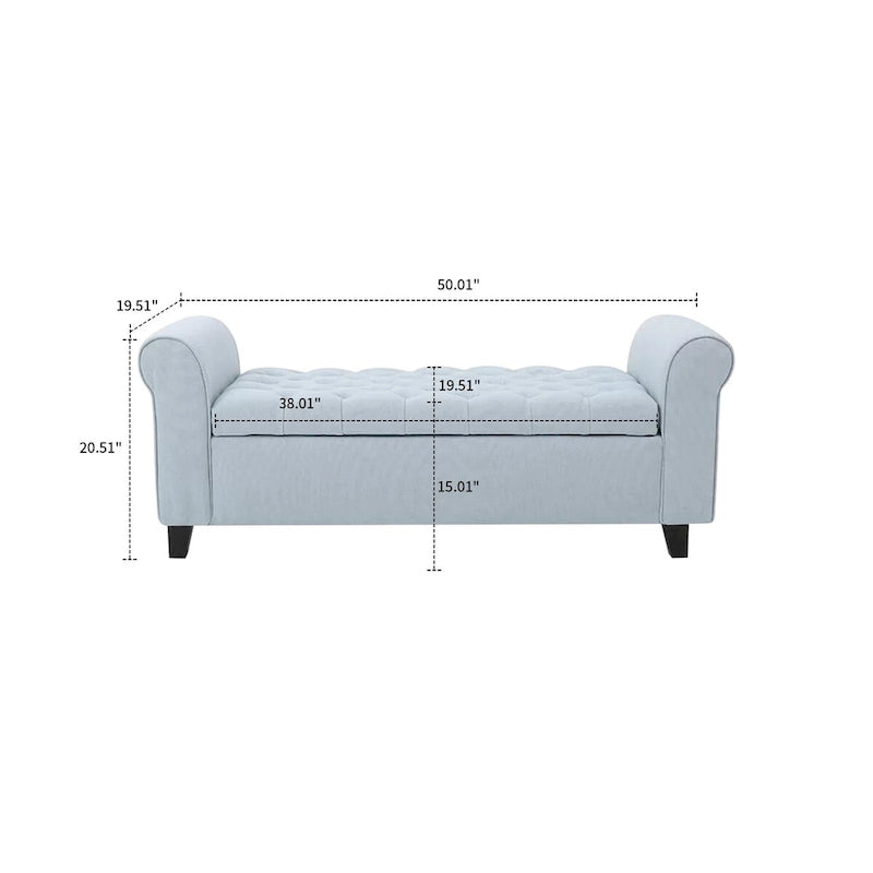 Banc de rangement capitonné avec accoudoirs arrondis et dessus relevable — Beige / Bleu clair / Gris clair / Gris foncé / Marron / Bleu marine, 1 place