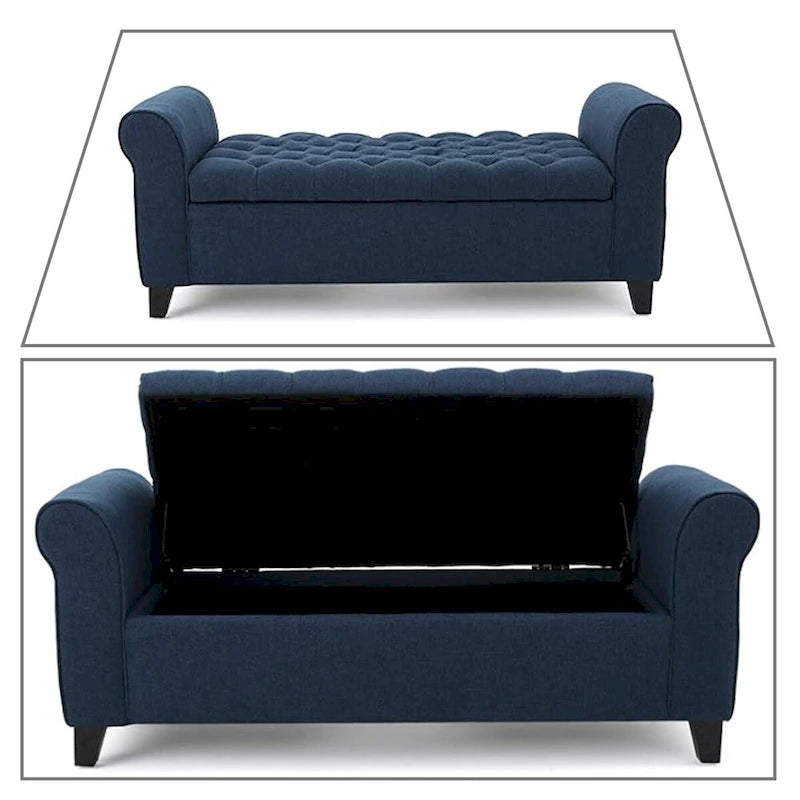 Banc de rangement capitonné avec accoudoirs arrondis et dessus relevable — Beige / Bleu clair / Gris clair / Gris foncé / Marron / Bleu marine, 1 place