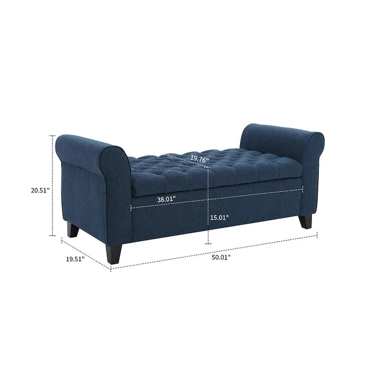 Banc de rangement capitonné avec accoudoirs arrondis et dessus relevable — Beige / Bleu clair / Gris clair / Gris foncé / Marron / Bleu marine, 1 place