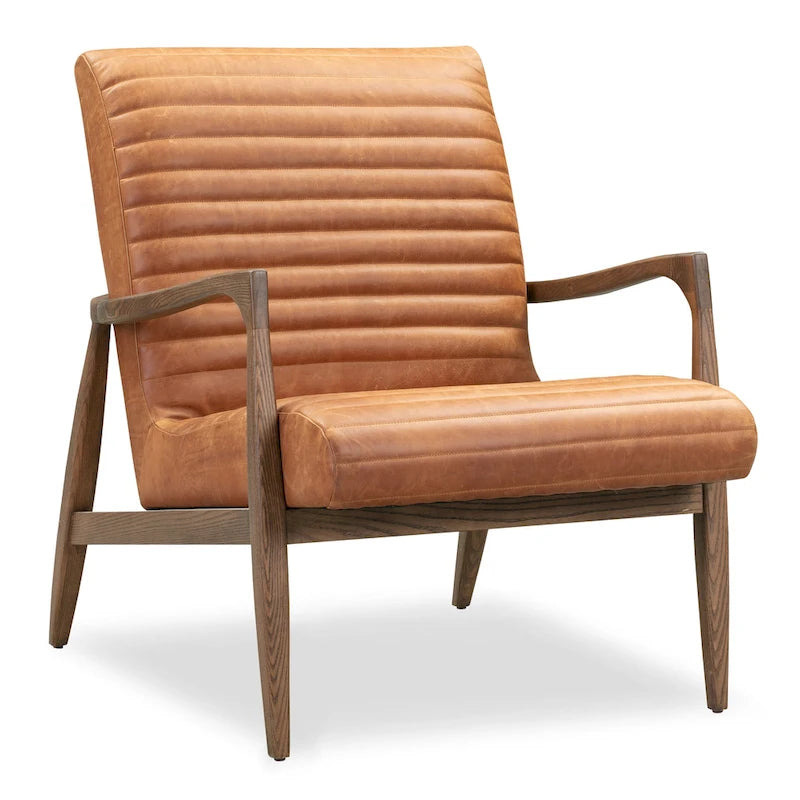 Fauteuil en cuir pleine fleur, Bleu nuit / Cacao Madagascar / Cognac, 1 place