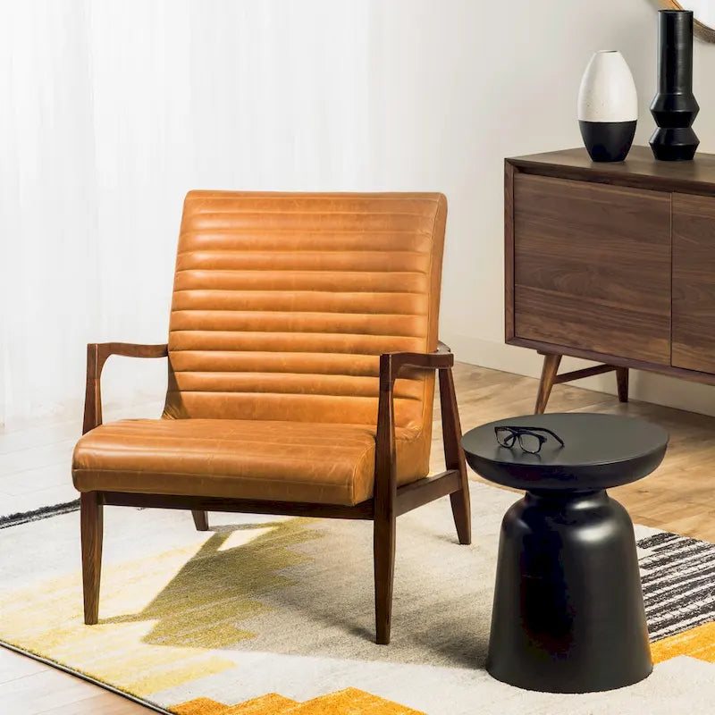Fauteuil en cuir pleine fleur, Bleu nuit / Cacao Madagascar / Cognac, 1 place