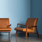 Fauteuil en cuir pleine fleur, Bleu nuit / Cacao Madagascar / Cognac, 1 place