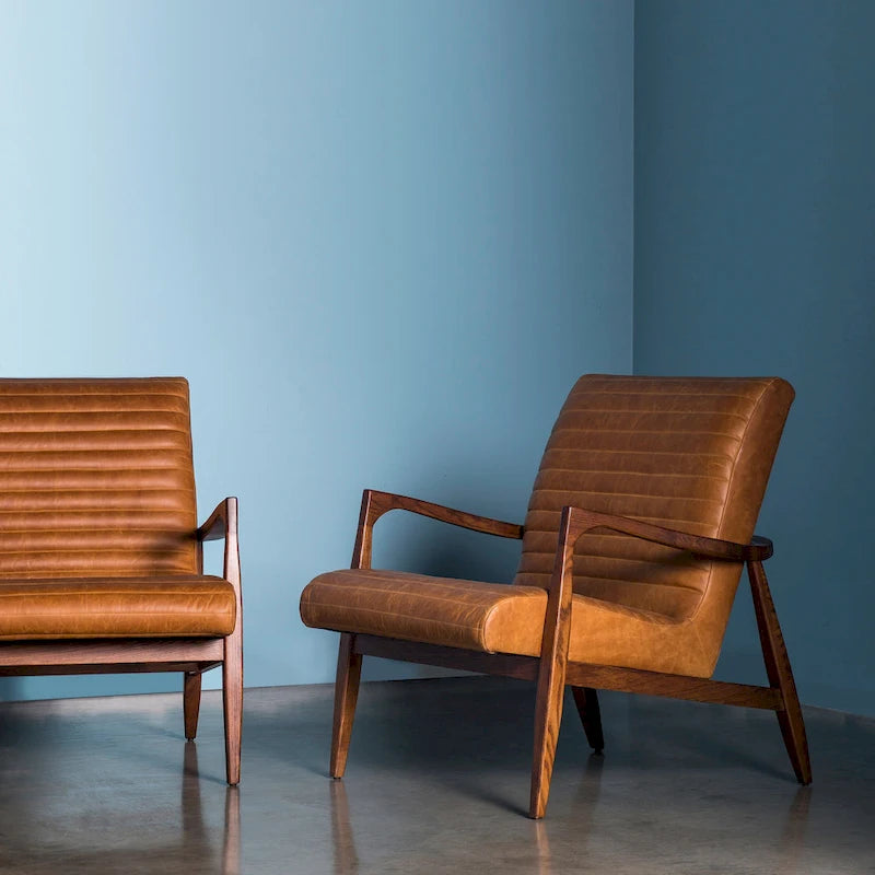Fauteuil en cuir pleine fleur, Bleu nuit / Cacao Madagascar / Cognac, 1 place