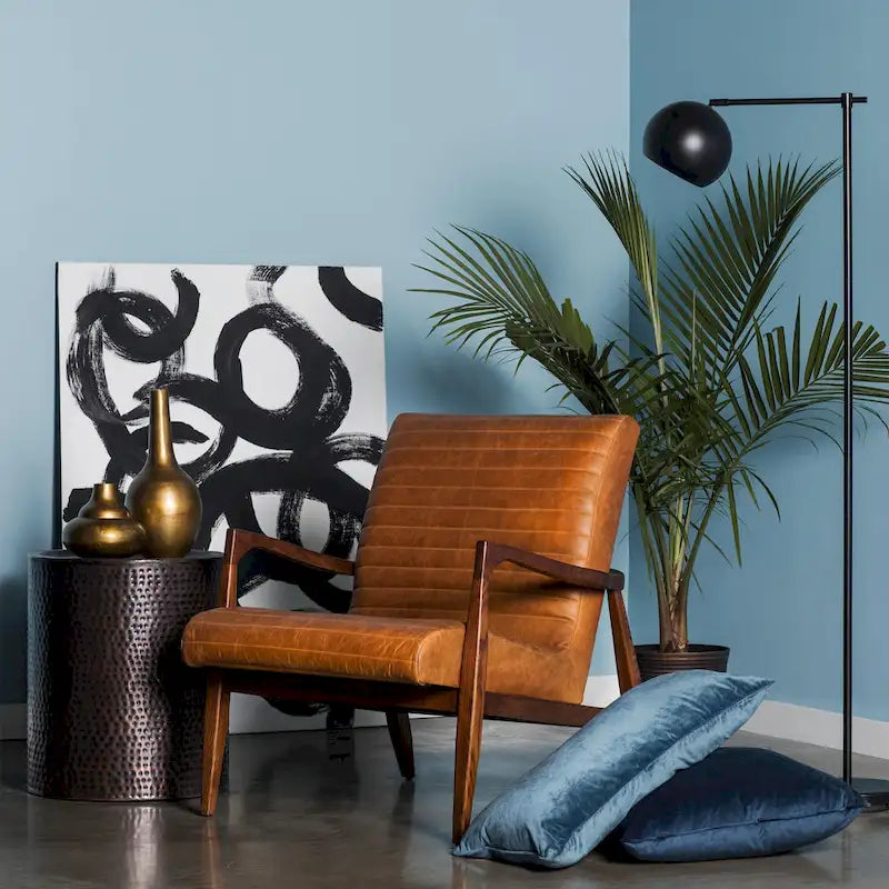 Fauteuil en cuir pleine fleur, Bleu nuit / Cacao Madagascar / Cognac, 1 place
