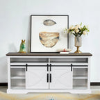 Meuble TV blanc avec portes coulissantes façon grange, 173 cm, convient aux téléviseurs jusqu'à 198 cm