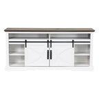 Meuble TV blanc avec portes coulissantes façon grange, 173 cm, convient aux téléviseurs jusqu'à 198 cm