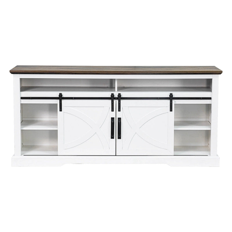 Meuble TV blanc avec portes coulissantes façon grange, 173 cm, convient aux téléviseurs jusqu'à 198 cm