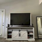 Meuble TV blanc avec portes coulissantes façon grange, 173 cm, convient aux téléviseurs jusqu'à 198 cm
