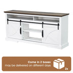 Meuble TV blanc avec portes coulissantes façon grange, 173 cm, convient aux téléviseurs jusqu'à 198 cm
