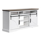 Meuble TV blanc avec portes coulissantes façon grange, 173 cm, convient aux téléviseurs jusqu'à 198 cm