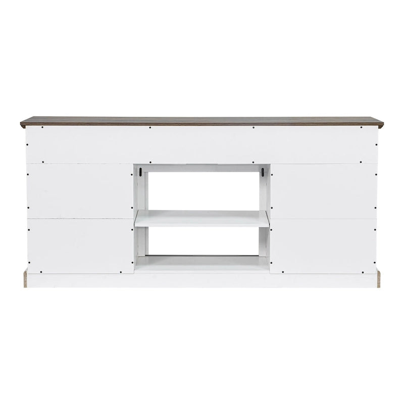 Meuble TV blanc avec portes coulissantes façon grange, 173 cm, convient aux téléviseurs jusqu'à 198 cm