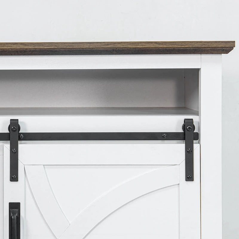 Meuble TV blanc avec portes coulissantes façon grange, 173 cm, convient aux téléviseurs jusqu'à 198 cm