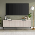 Meuble TV 178 cm pour TV jusqu'à 78", Aulne Blanc / Grain Noir / Blanc, Porte Cannelée