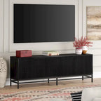 Meuble TV 178 cm pour TV jusqu'à 78", Aulne Blanc / Grain Noir / Blanc, Porte Cannelée