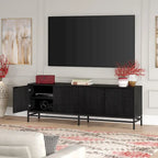 Meuble TV 178 cm pour TV jusqu'à 78", Aulne Blanc / Grain Noir / Blanc, Porte Cannelée