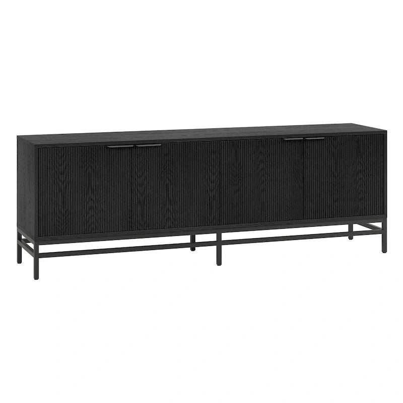 Meuble TV 178 cm pour TV jusqu'à 78", Aulne Blanc / Grain Noir / Blanc, Porte Cannelée