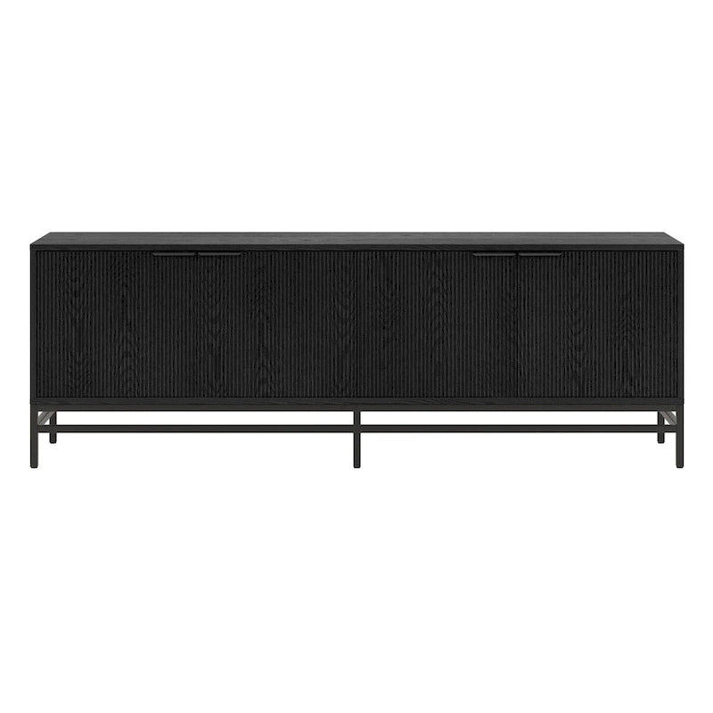 Meuble TV 178 cm pour TV jusqu'à 78", Aulne Blanc / Grain Noir / Blanc, Porte Cannelée
