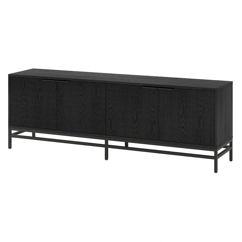 Meuble TV 178 cm pour TV jusqu'à 78", Aulne Blanc / Grain Noir / Blanc, Porte Cannelée
