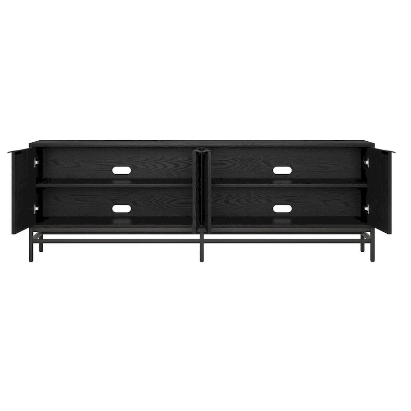 Meuble TV 178 cm pour TV jusqu'à 78", Aulne Blanc / Grain Noir / Blanc, Porte Cannelée