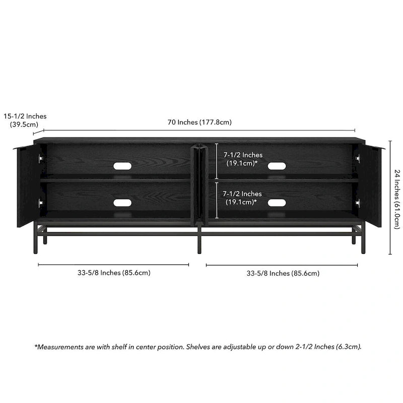 Meuble TV 178 cm pour TV jusqu'à 78", Aulne Blanc / Grain Noir / Blanc, Porte Cannelée