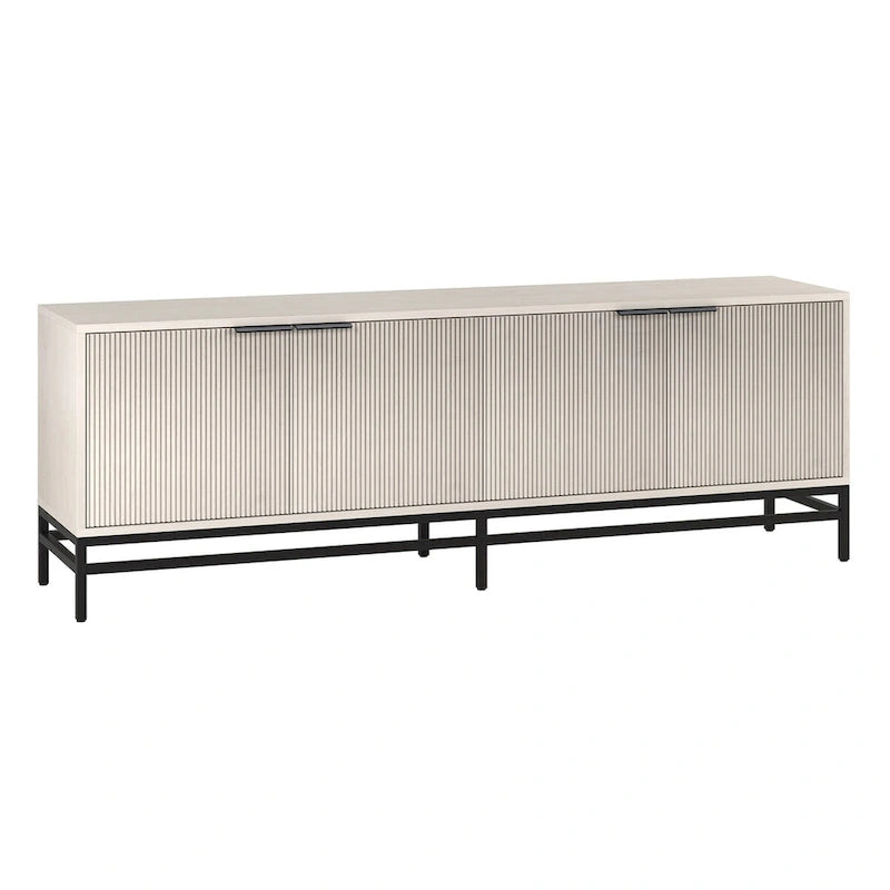 Meuble TV 178 cm pour TV jusqu'à 78", Aulne Blanc / Grain Noir / Blanc, Porte Cannelée