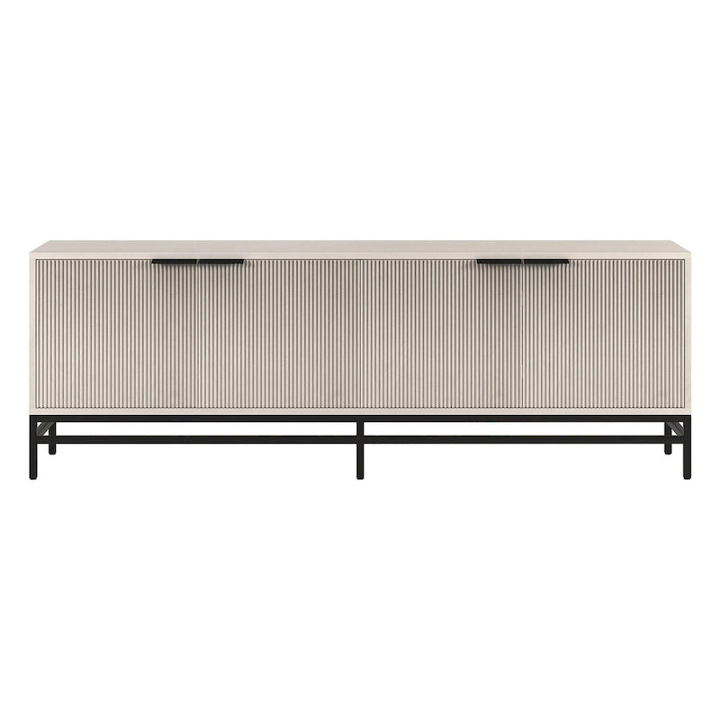 Meuble TV 178 cm pour TV jusqu'à 78", Aulne Blanc / Grain Noir / Blanc, Porte Cannelée