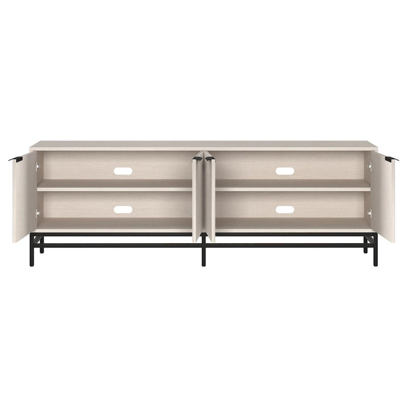 Meuble TV 178 cm pour TV jusqu'à 78", Aulne Blanc / Grain Noir / Blanc, Porte Cannelée
