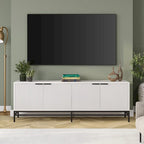 Meuble TV 178 cm pour TV jusqu'à 78", Aulne Blanc / Grain Noir / Blanc, Porte Cannelée